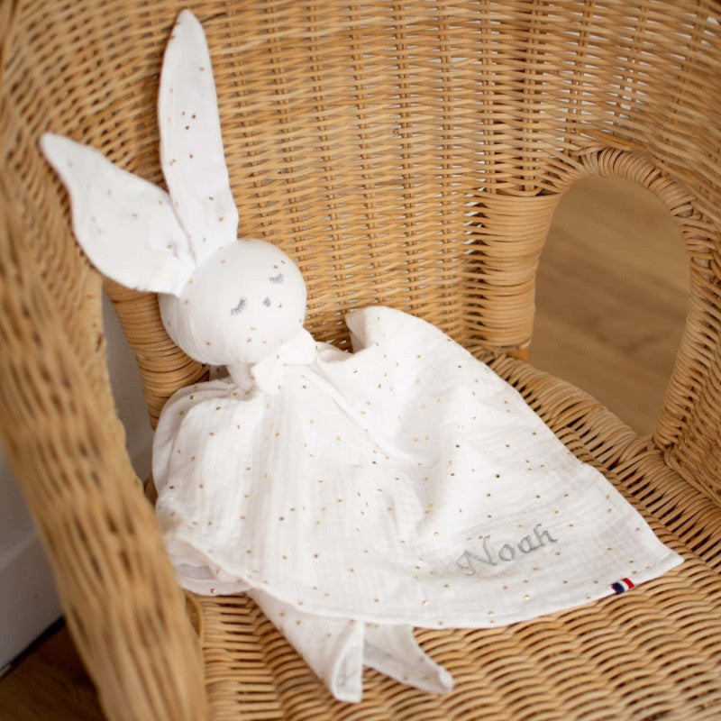 Doudou Lapin personnalisable en gaze de coton, Jeanne