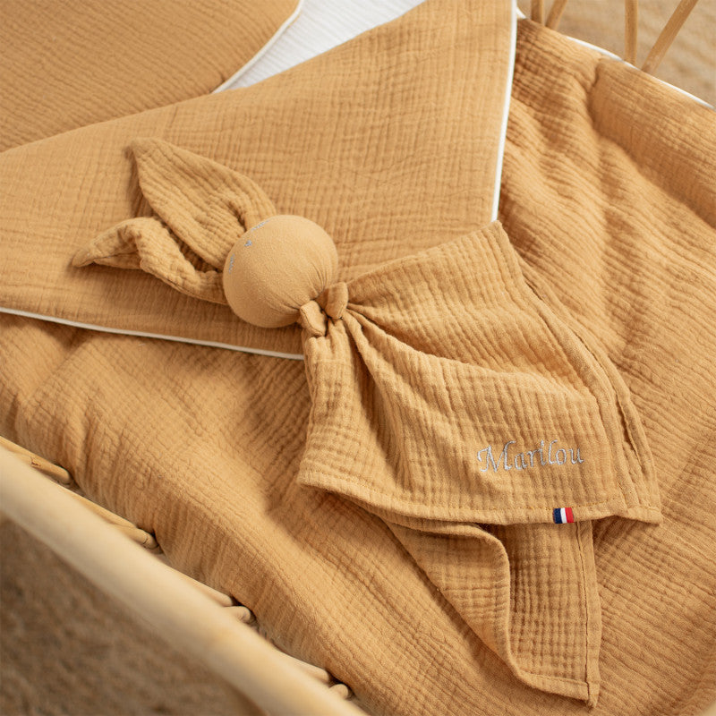 Doudou Conejo personalizable en gasa de algodón, Jeanne