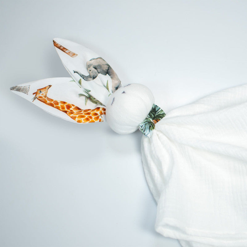 Doudou lapin personnalisable en gaze de coton, Safari