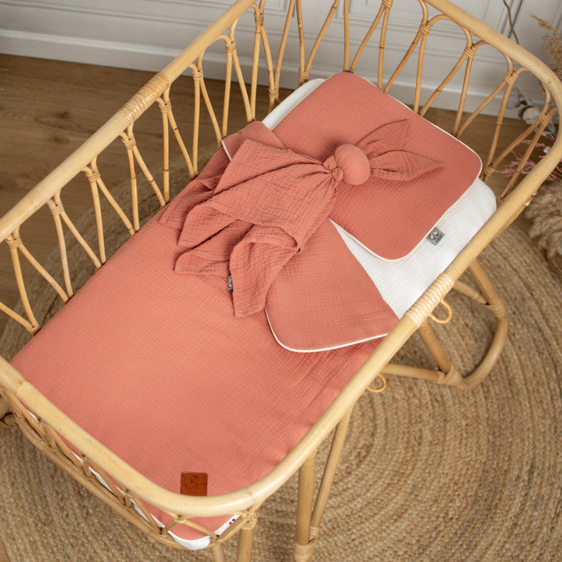 Set berceau, couverture et coussin en gaze de coton, Jeanne