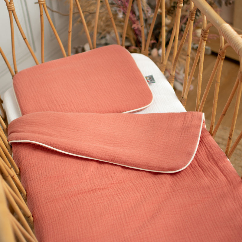 Set berceau, couverture et coussin en gaze de coton, Jeanne