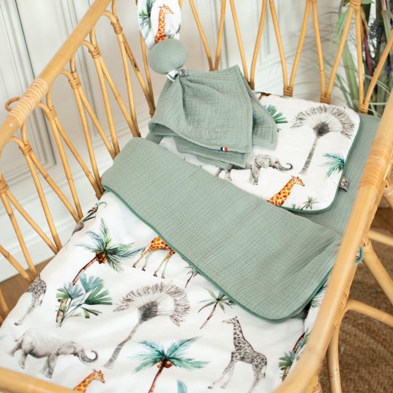 Set couverture et coussin pour berceau et couffin, Safari
