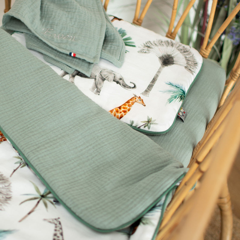 Set couverture et coussin pour berceau et couffin, Safari