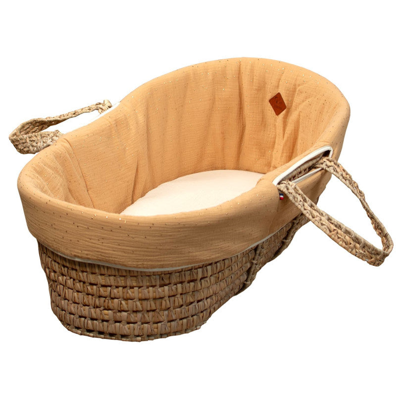 Habillage de couffin en gaze de coton, Pois Dorés