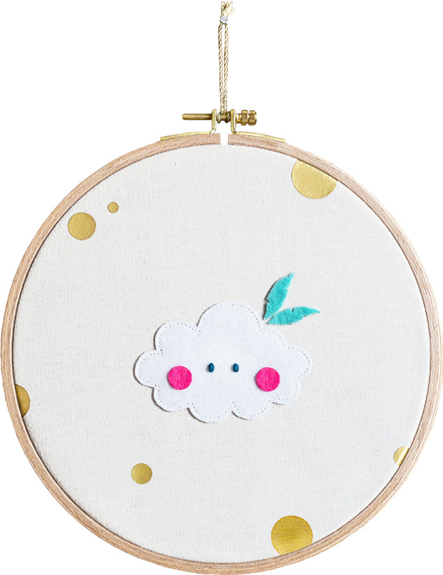 Custom round drum wall frame - Blue Cloud design