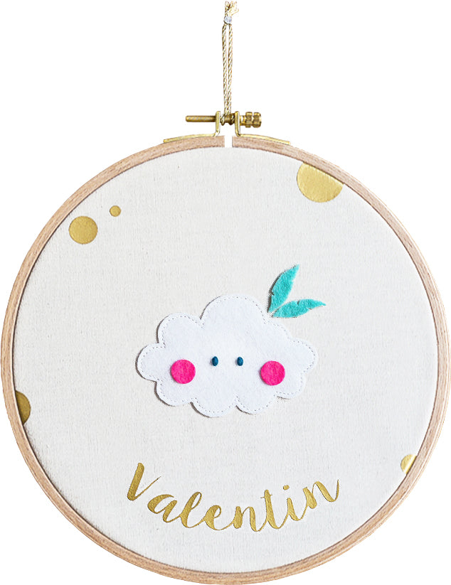 Custom round drum wall frame - Blue Cloud design