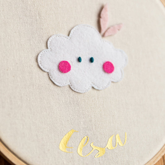 Cadre rond tambour mural personnalisé - modèle Nuage Rose