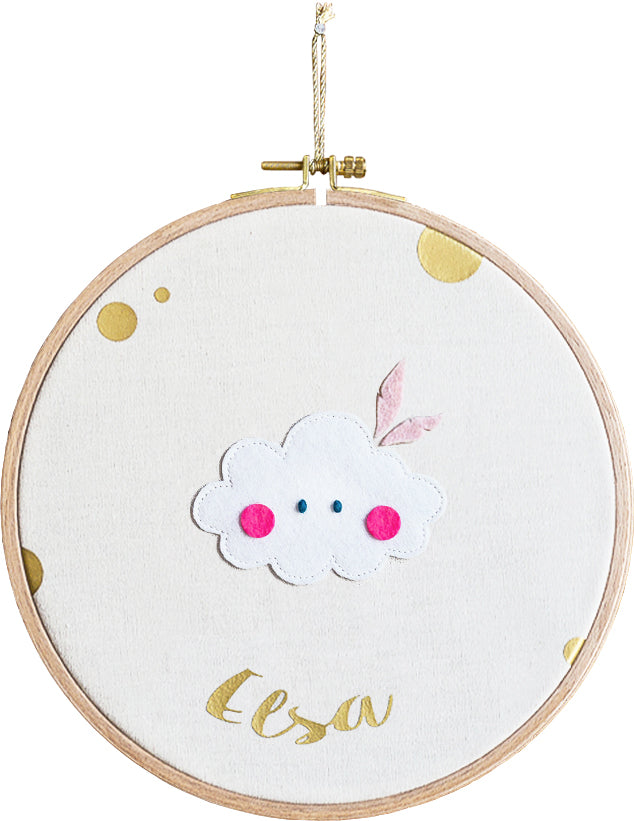 Cadre rond tambour mural personnalisé - modèle Nuage Rose