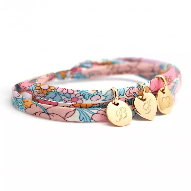 Bracelet personnalisé cordon liberty - minis charms - Plaqué Or