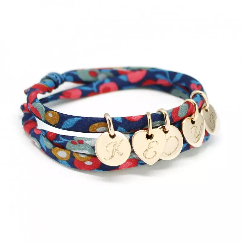 Bracelet personnalisé cordon liberty - minis charms - Plaqué Or