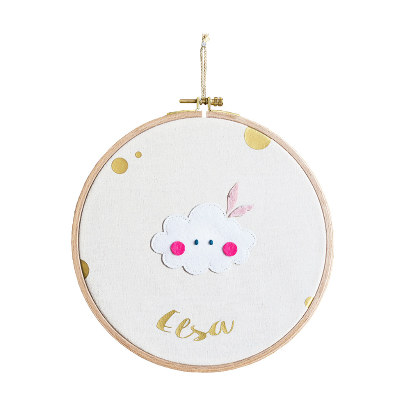 Cadre rond tambour mural personnalisé - modèle Nuage Rose