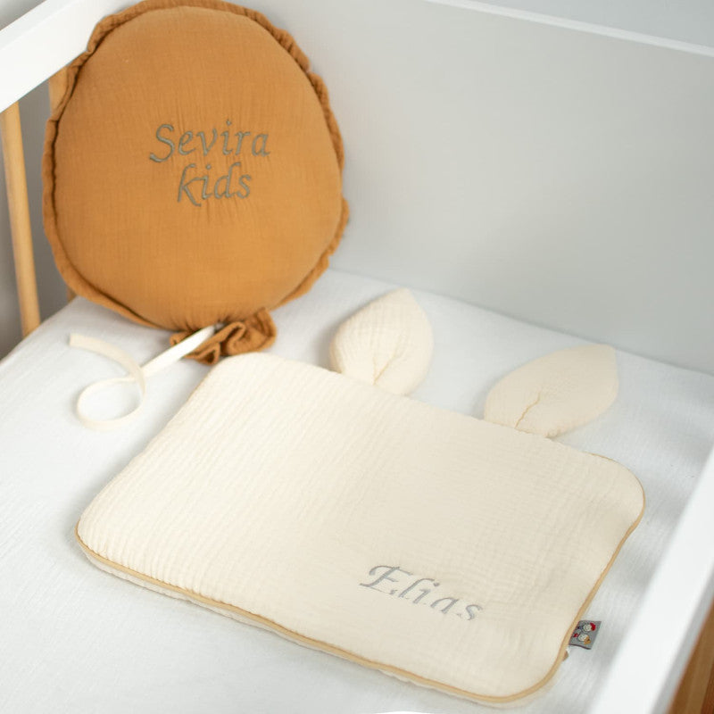 Oreiller plat lapin en gaze de coton, Jeanne