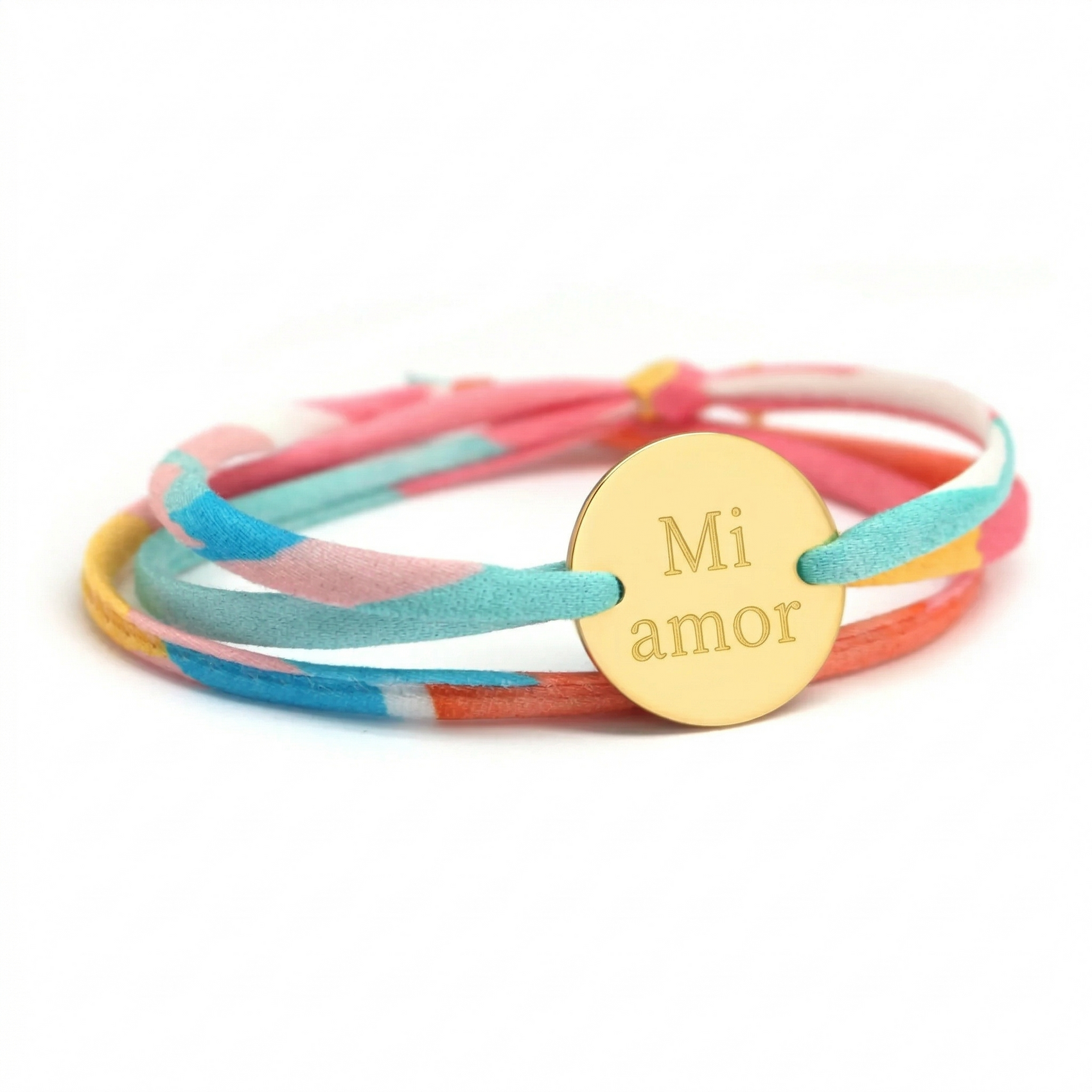 Bracelet personnalisé cordon liberty - médaille family - Plaqué or