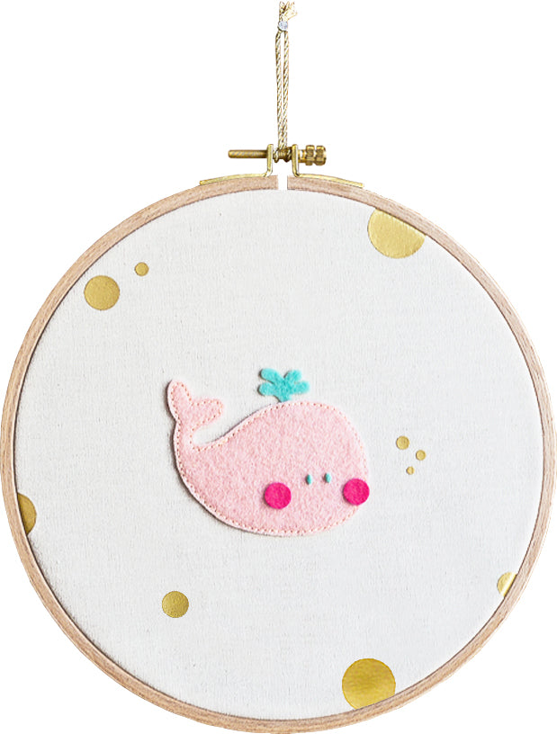 Cadre rond tambour mural personnalisé - Modèle Baleine Rose