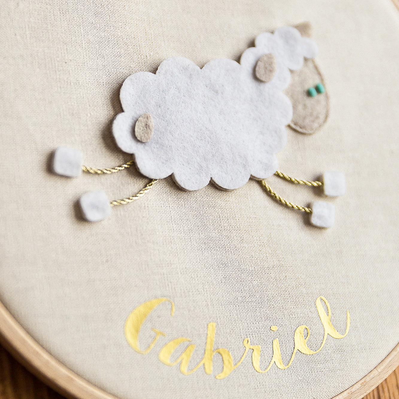 Personalised Round Embroidery Hoop Wall Art - Ecru Sheep Model