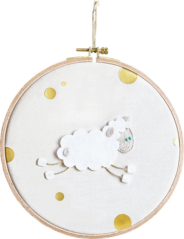 Personalised Round Embroidery Hoop Wall Art - Ecru Sheep Model