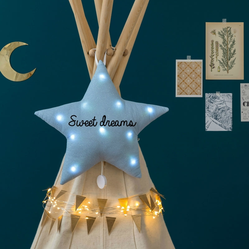 Luz de noche sin música - Estrella de lino con purpurina