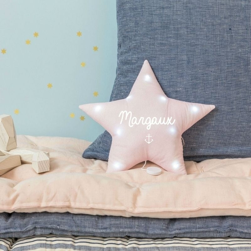 Luz de noche sin música - Estrella de lino con purpurina