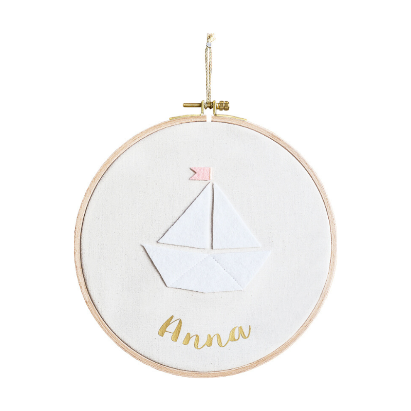 Cadre rond tambour mural personnalisé - Voilier Rose